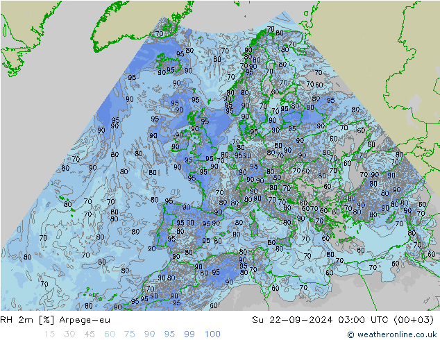 RH 2m Arpege-eu 星期日 22.09.2024 03 UTC