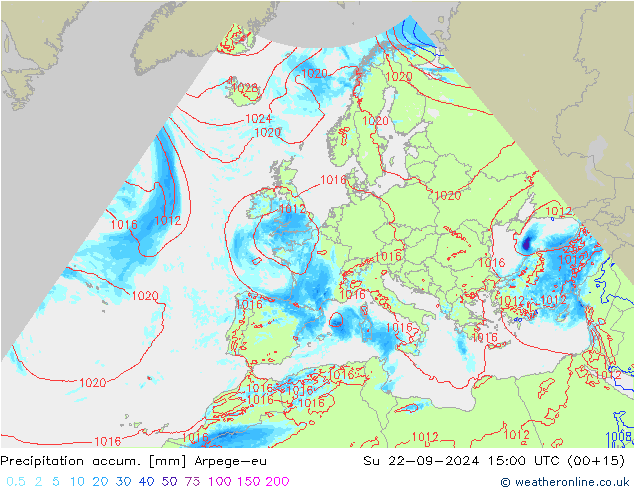 Precipitation accum. Arpege-eu Su 22.09.2024 15 UTC