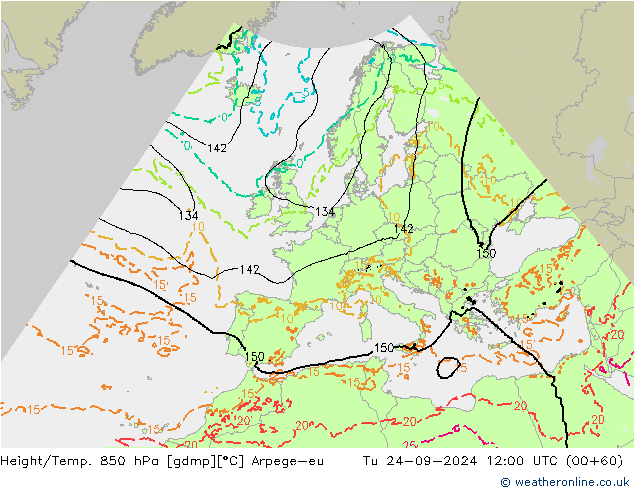 Height/Temp. 850 hPa Arpege-eu Di 24.09.2024 12 UTC