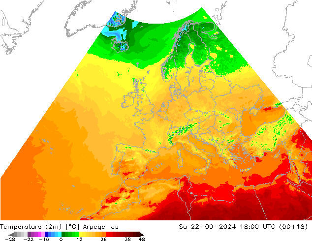 温度图 Arpege-eu 星期日 22.09.2024 18 UTC