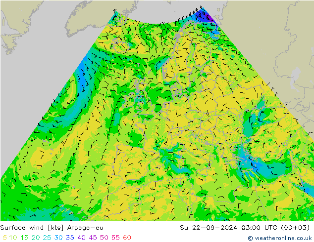 Viento 10 m Arpege-eu dom 22.09.2024 03 UTC