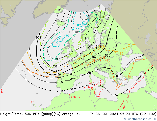 Height/Temp. 500 hPa Arpege-eu Čt 26.09.2024 06 UTC