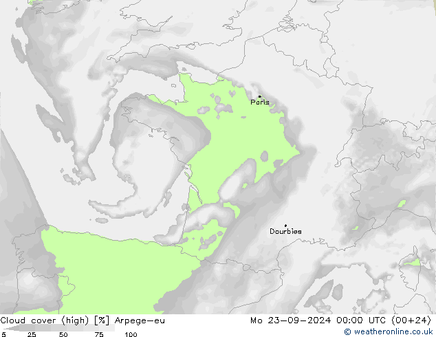 Wolken (hohe) Arpege-eu Mo 23.09.2024 00 UTC