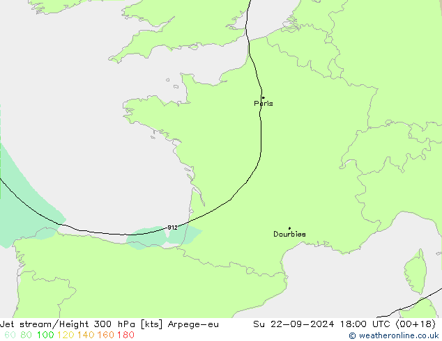 Jet stream/Height 300 hPa Arpege-eu Su 22.09.2024 18 UTC