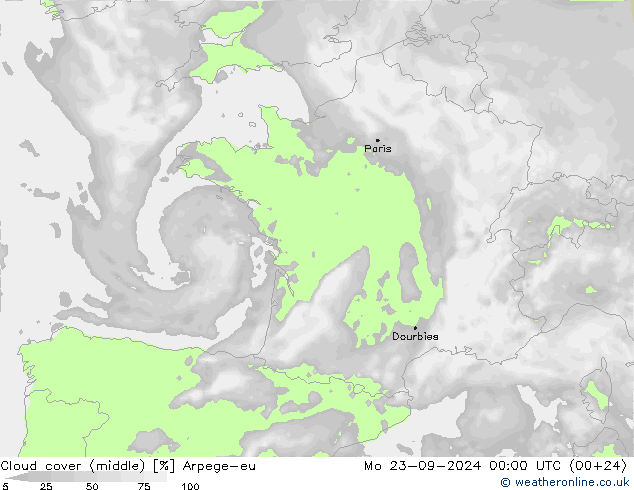 Wolken (mittel) Arpege-eu Mo 23.09.2024 00 UTC