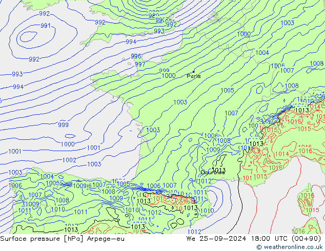 Bodendruck Arpege-eu Mi 25.09.2024 18 UTC