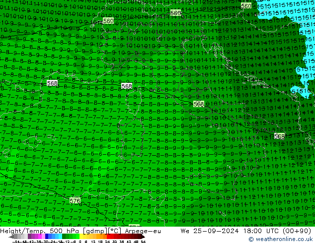 Hoogte/Temp. 500 hPa Arpege-eu wo 25.09.2024 18 UTC