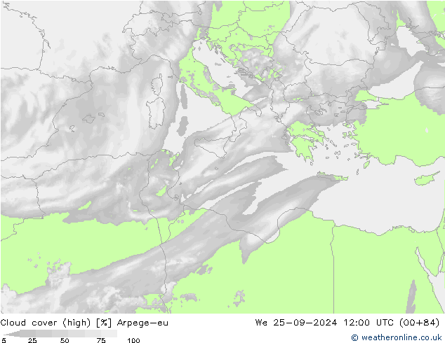 vysoký oblak Arpege-eu St 25.09.2024 12 UTC