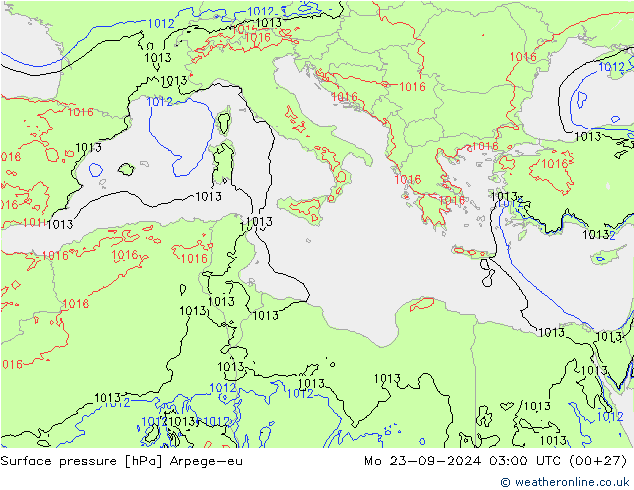 Atmosférický tlak Arpege-eu Po 23.09.2024 03 UTC