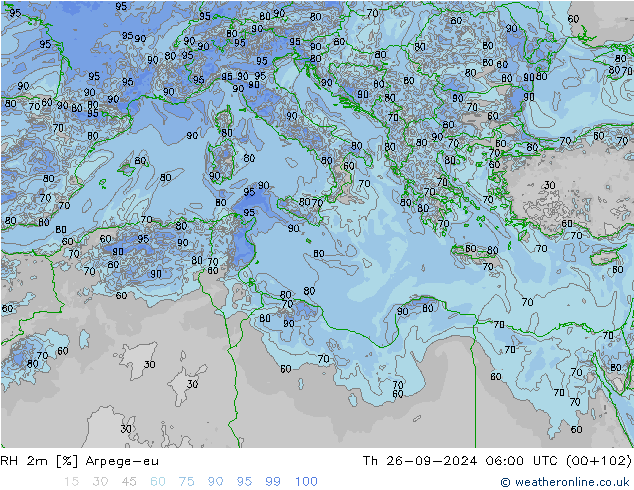 RH 2m Arpege-eu Th 26.09.2024 06 UTC
