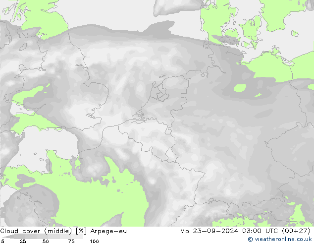 Cloud cover (middle) Arpege-eu Mo 23.09.2024 03 UTC