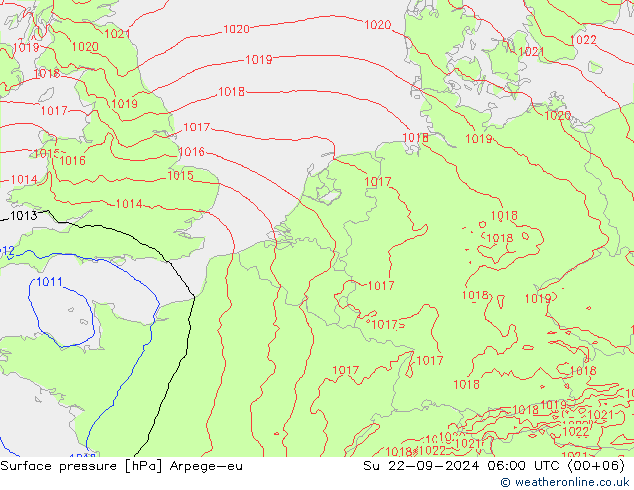 Surface pressure Arpege-eu Su 22.09.2024 06 UTC