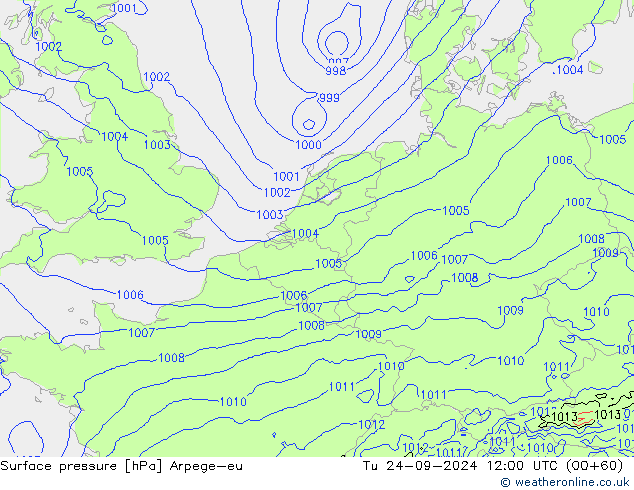 Surface pressure Arpege-eu Tu 24.09.2024 12 UTC