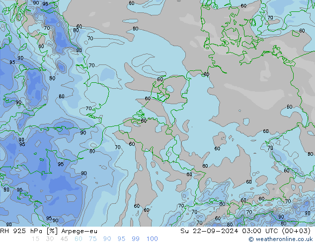 RH 925 hPa Arpege-eu 星期日 22.09.2024 03 UTC