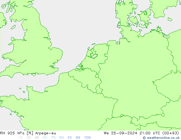 RH 925 hPa Arpege-eu Mi 25.09.2024 21 UTC