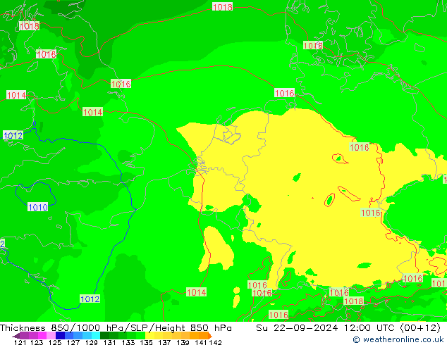 Schichtdicke 850-1000 hPa Arpege-eu So 22.09.2024 12 UTC