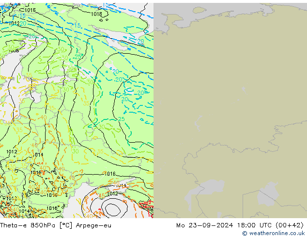 Theta-e 850hPa Arpege-eu ma 23.09.2024 18 UTC