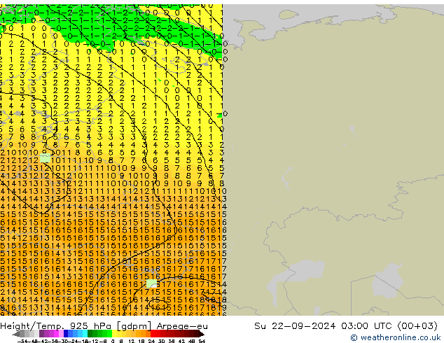 Height/Temp. 925 гПа Arpege-eu Вс 22.09.2024 03 UTC