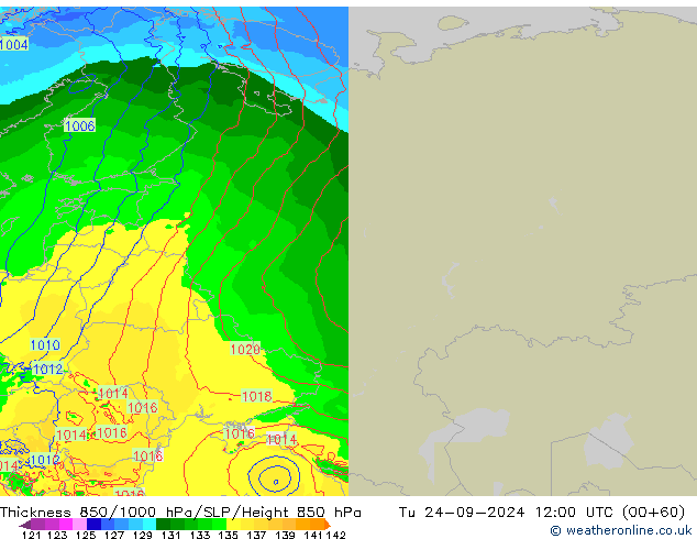 Dikte 850-1000 hPa Arpege-eu di 24.09.2024 12 UTC