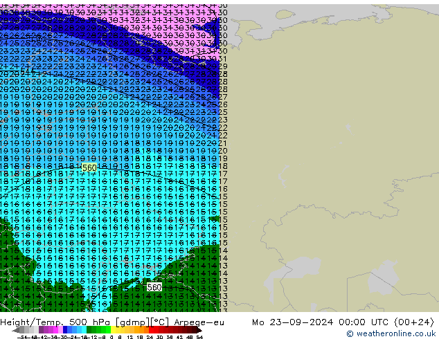 Geop./Temp. 500 hPa Arpege-eu lun 23.09.2024 00 UTC