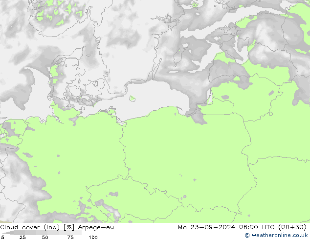 nízká oblaka Arpege-eu Po 23.09.2024 06 UTC