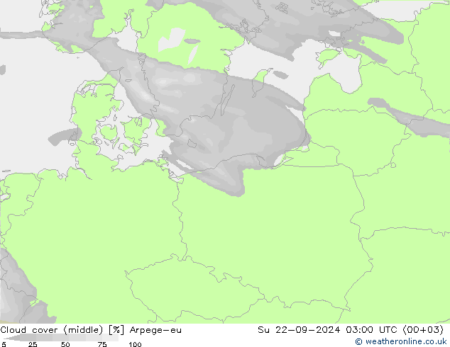 Cloud cover (middle) Arpege-eu Su 22.09.2024 03 UTC