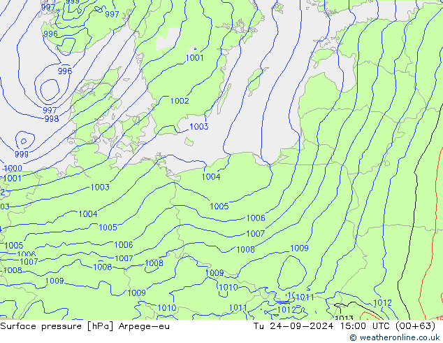 Surface pressure Arpege-eu Tu 24.09.2024 15 UTC