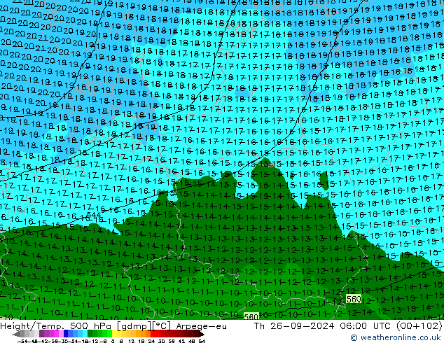 Height/Temp. 500 hPa Arpege-eu Čt 26.09.2024 06 UTC