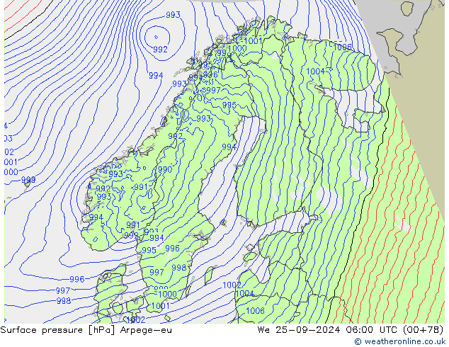 приземное давление Arpege-eu ср 25.09.2024 06 UTC