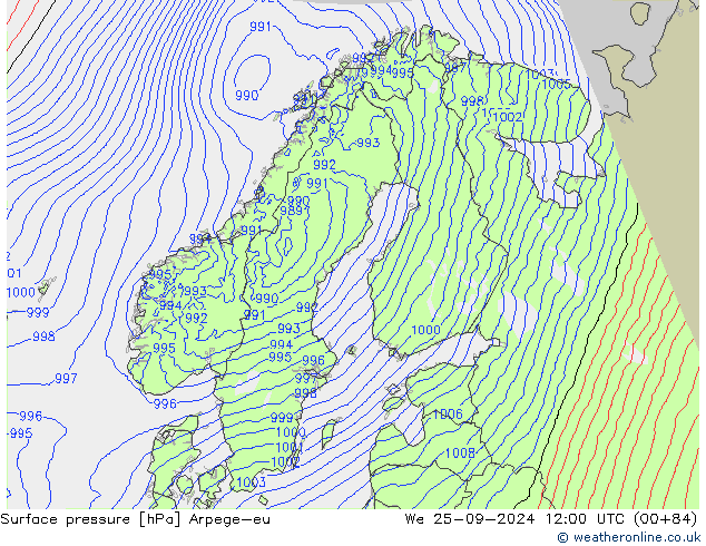 Surface pressure Arpege-eu We 25.09.2024 12 UTC