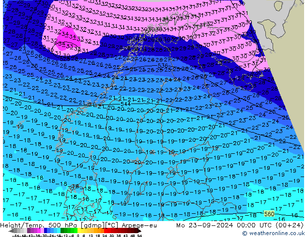 Height/Temp. 500 hPa Arpege-eu Mo 23.09.2024 00 UTC