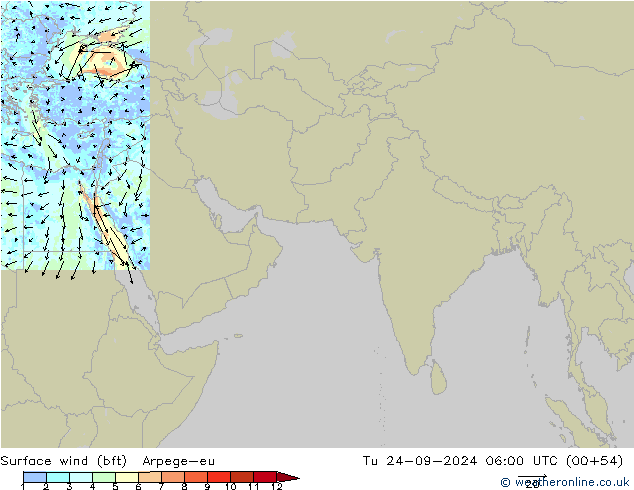 Vento 10 m (bft) Arpege-eu Ter 24.09.2024 06 UTC