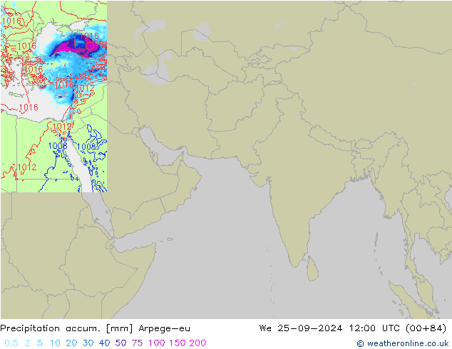 Totale neerslag Arpege-eu wo 25.09.2024 12 UTC