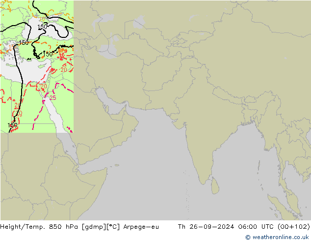 Height/Temp. 850 hPa Arpege-eu 星期四 26.09.2024 06 UTC