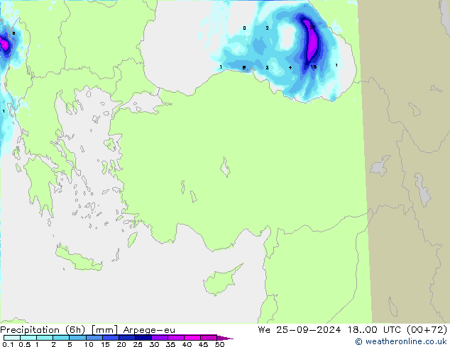 осадки (6h) Arpege-eu ср 25.09.2024 00 UTC