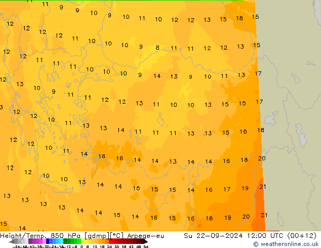 Height/Temp. 850 hPa Arpege-eu Su 22.09.2024 12 UTC