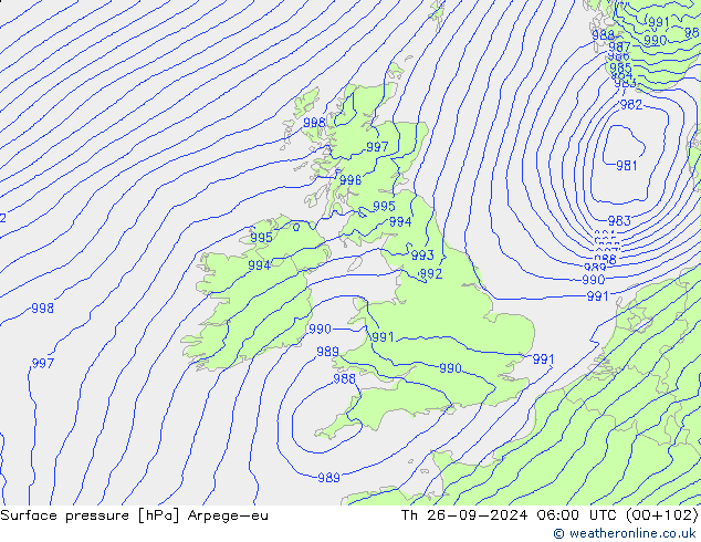 Surface pressure Arpege-eu Th 26.09.2024 06 UTC