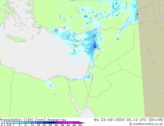 Precipitation (12h) Arpege-eu Po 23.09.2024 12 UTC