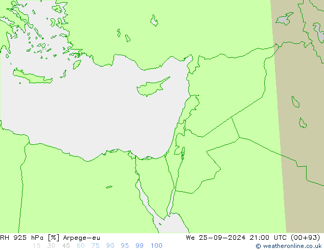 RH 925 hPa Arpege-eu mer 25.09.2024 21 UTC