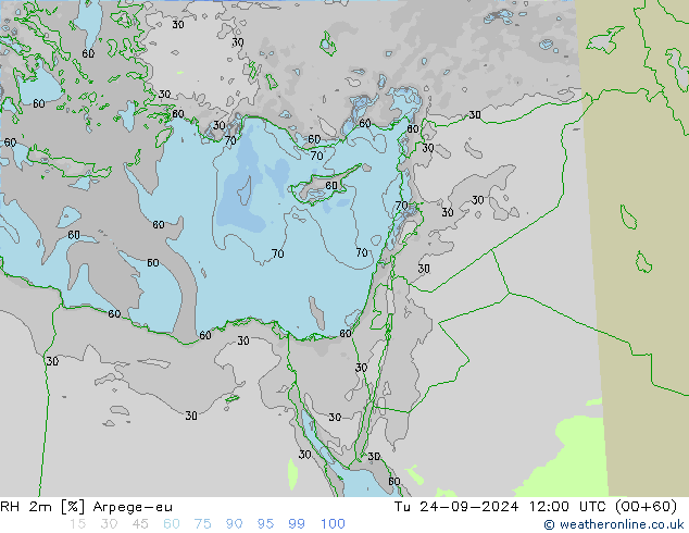 RH 2m Arpege-eu mar 24.09.2024 12 UTC