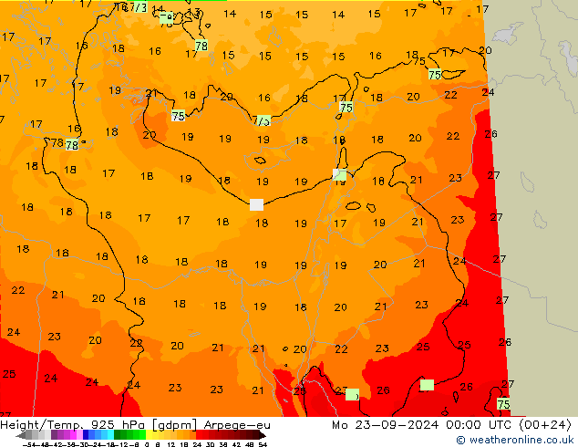 Height/Temp. 925 hPa Arpege-eu Seg 23.09.2024 00 UTC