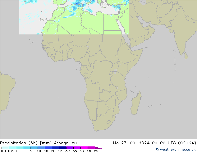 Precipitazione (6h) Arpege-eu lun 23.09.2024 06 UTC