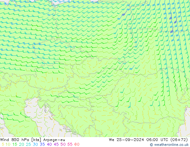 Wind 850 hPa Arpege-eu We 25.09.2024 06 UTC