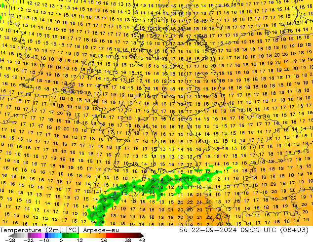 Temperature (2m) Arpege-eu Ne 22.09.2024 09 UTC