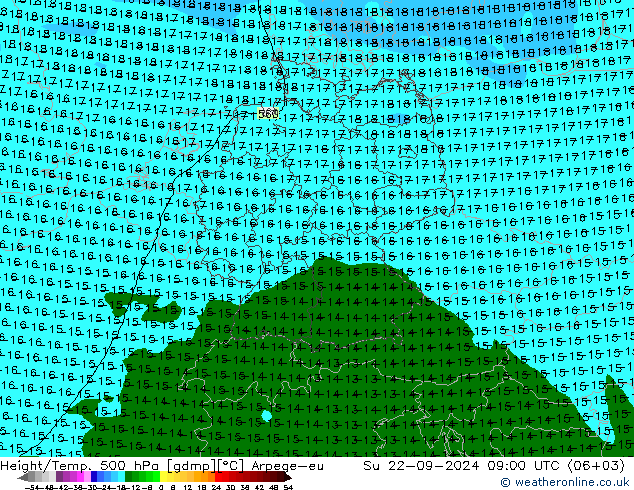 Geop./Temp. 500 hPa Arpege-eu dom 22.09.2024 09 UTC