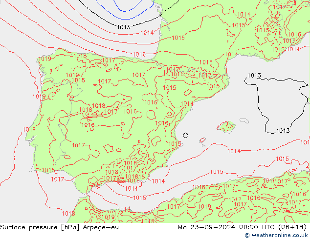 приземное давление Arpege-eu пн 23.09.2024 00 UTC