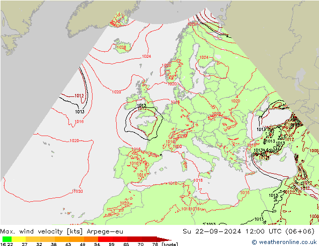 Windböen Arpege-eu So 22.09.2024 12 UTC