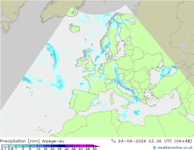 Niederschlag Arpege-eu Di 24.09.2024 06 UTC