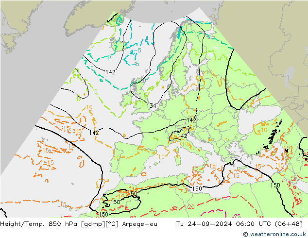 Height/Temp. 850 hPa Arpege-eu Di 24.09.2024 06 UTC