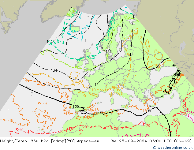 Height/Temp. 850 hPa Arpege-eu We 25.09.2024 03 UTC